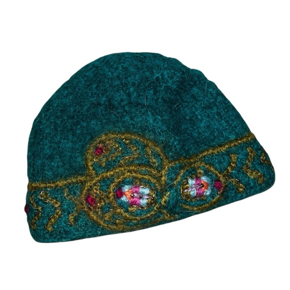 French Knot Mohair Abby Cloche 1920’s Style Turquoise Floral Hat - Picture 1 of 6